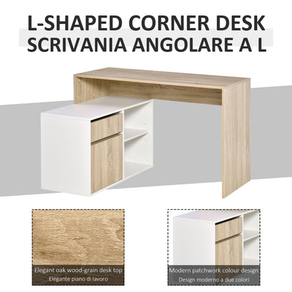 L-Shaped Desk, Corner Computer Desk with Storage Drawer, Adjustable Shelf, Cabinet for Home Office and Study