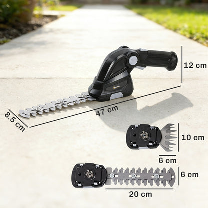 2-in-1 Cordless Hedge Trimmer & Grass Shear with 7.2V 2 x Rechargeable 2000mAh Batteries, 2 Changeable Blades