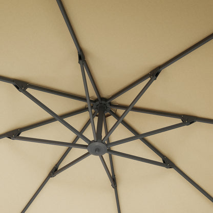 3(m) Garden Cantilever Parasol, Round Overhanging Umbrella with Crank Handle, Cross Base, Aluminium Frame and 360° Rotation