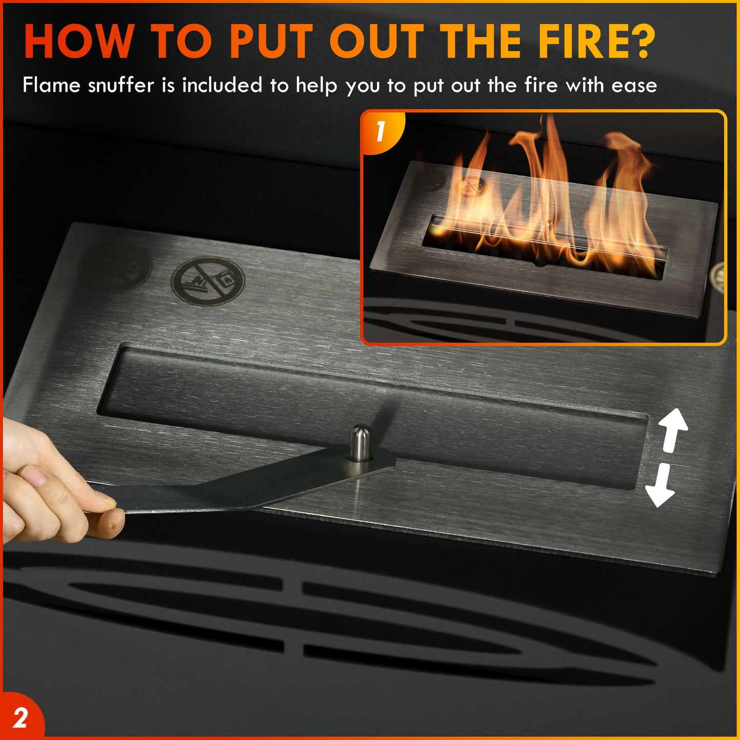 Freestanding Ethanol Fireplace, Steel Bioethanol Fireplace with Stainless Steel Flame Snuffer, 0.9L Tank