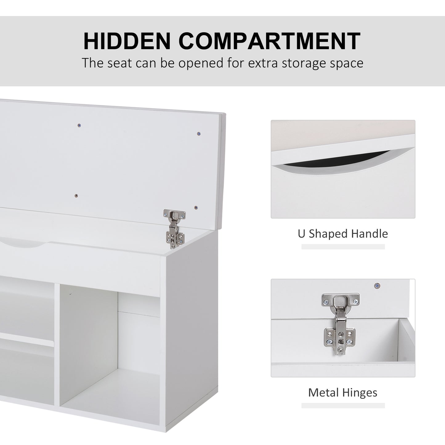 Wooden Shoes Cabinet Bench Hidden Storage Padded Seat Organiser Footwear Rack Hallway White 80 x 30 x 47 cm