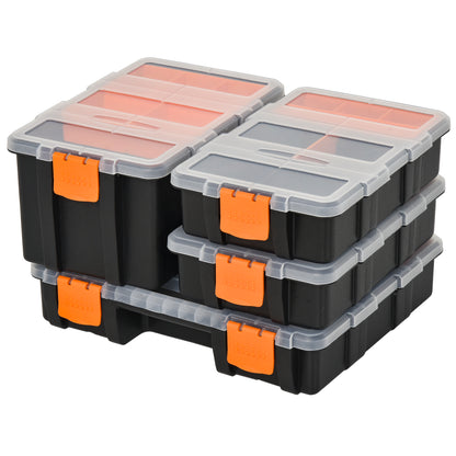 Set Of 4 Plastic DIY Tool Storage Boxes w/ Inside Dividers Locking Lids Home Garage Organisation Stacking Arts Crafts Bolts B