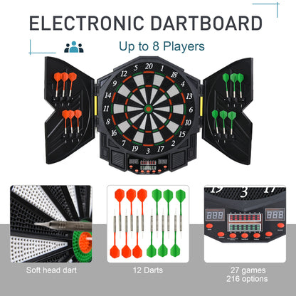Dart Board Set, Electronic Dartboard with LED Digital Score Display, Soft Tip Darts, 27 Games, Speaker Sound