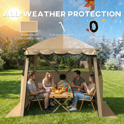 Pop Up Gazebo Waterproof Instant Shelter with Awning Mesh Windows for Camping Patio 2 x 2 m, Khaki