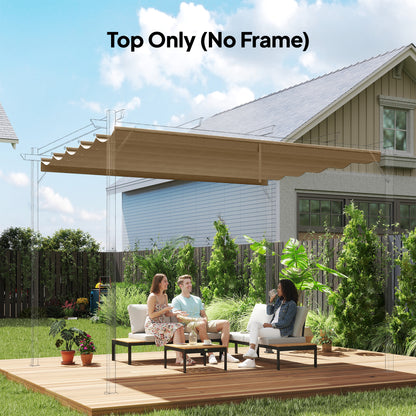 Retractable Pergola Cover, 3.5 x 2.6 m Replacement Canopy Fabric for 4 x 3 m Frame, Roof Top Only, Tan
