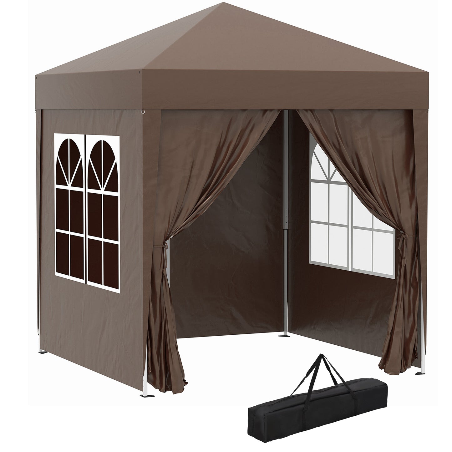 2 x 2 m Garden Pop Up Gazebo, Wedding Party Tent Marquee, Water Resistant Awning Canopy with Sidewalls, Windows, Carry Bag