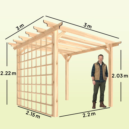 3 x 3 m Wooden Pergola Kit, Garden Pergola Gazebo Arch with Trellis for Climbing Vines, Flowers, Nature Wood Finish