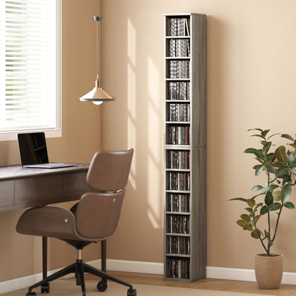 Set of 2 CD Media Display Shelf Unit Tower Rack with Adjustable Shelves, Mocha Wood Effect