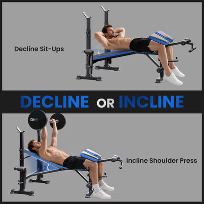 Adjustable Weight Bench with Leg Extension, Barbell Rack, Preacher Curl Pad, Butterfly