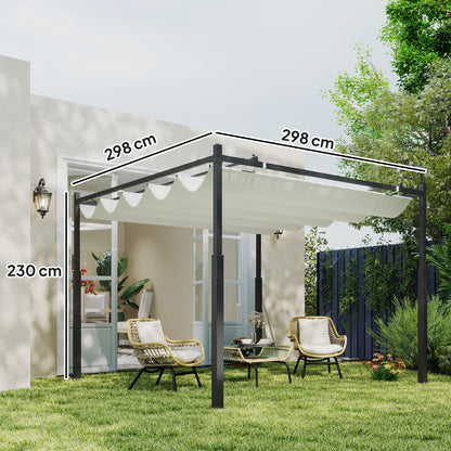 3 x 3(m) Metal Pergola with Retractable Roof and Magnetic Fixture, Outdoor Gazebo Garden Pergola Kit Sun Shade Canopy