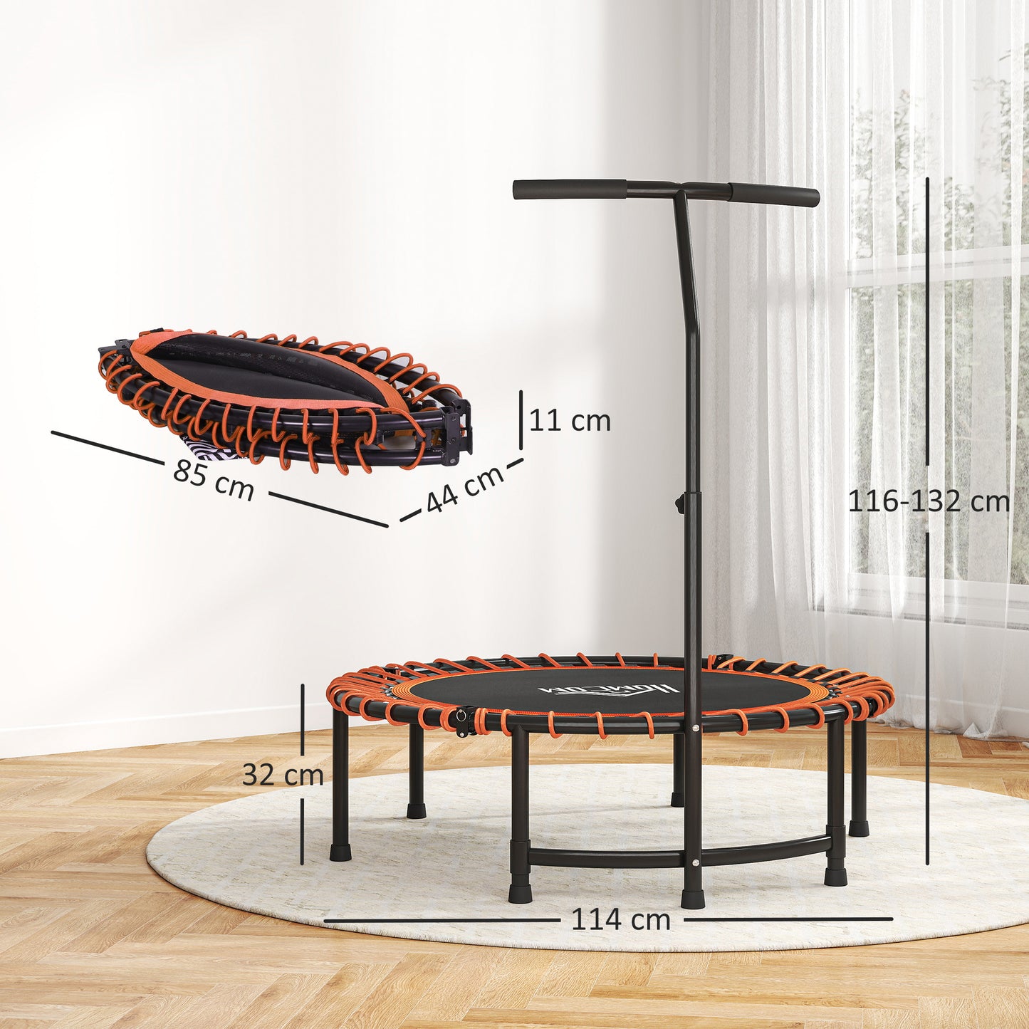 Mini Round Steel Frame Trampoline w/ Adjustable Handle, Orange