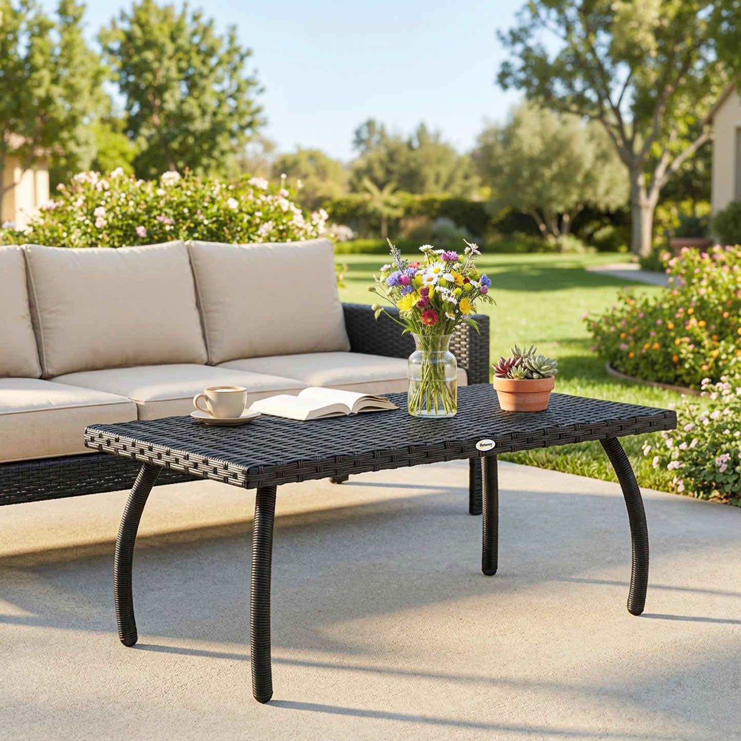 PE Wicker Rattan Garden Coffee Table - Black