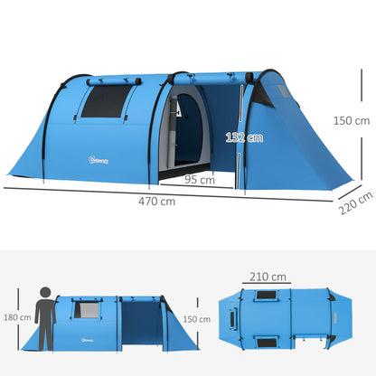 Four Man Duo Room Tunnel Tent, with Accessories - Sky Blue