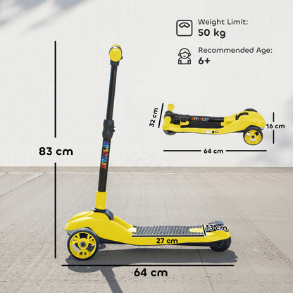 Three-Wheel Foldable Electric Scooter for Kids Aged 6-10 Years, Yellow