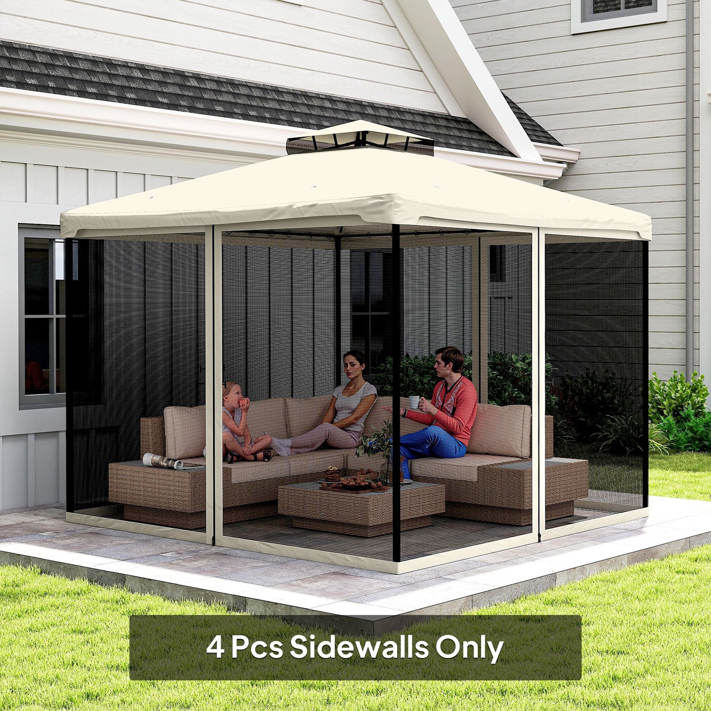 302 x 207cm Universal Replacement Mesh Sidewall Netting for Patio Gazebos and Canopy Tents, (Sidewall Only) Cream White