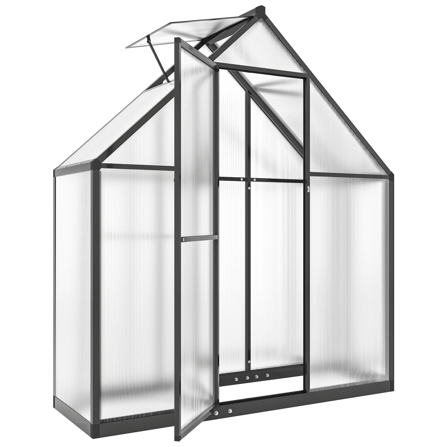 Polycarbonate Greenhouse with Swing Door and Adjustable Window, Walk-in Greenhouse, 5.5 x 2ft, Black