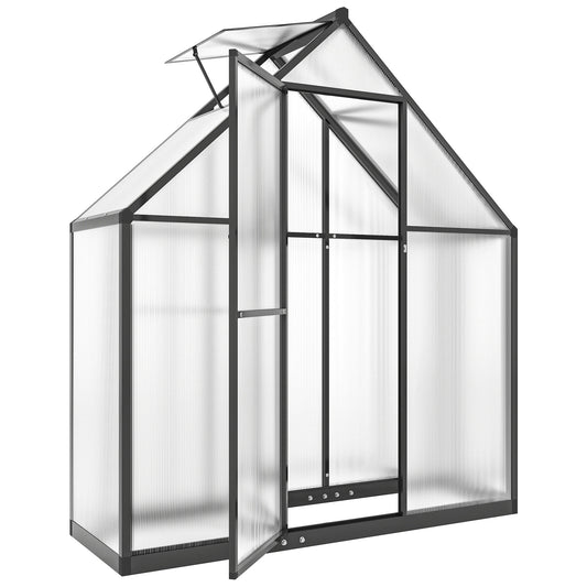 Polycarbonate Greenhouse with Swing Door and Adjustable Window, Walk-in Greenhouse, 5.5 x 2ft, Black