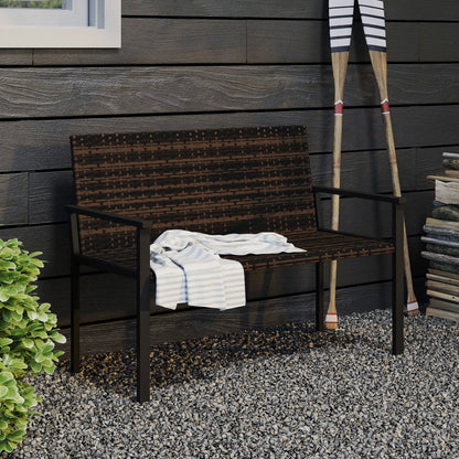 2 Seater Rattan Garden Bench, Outdoor Bench with Quick-Drying Cotton Padding, Wicker Garden Loveseat with Armrests