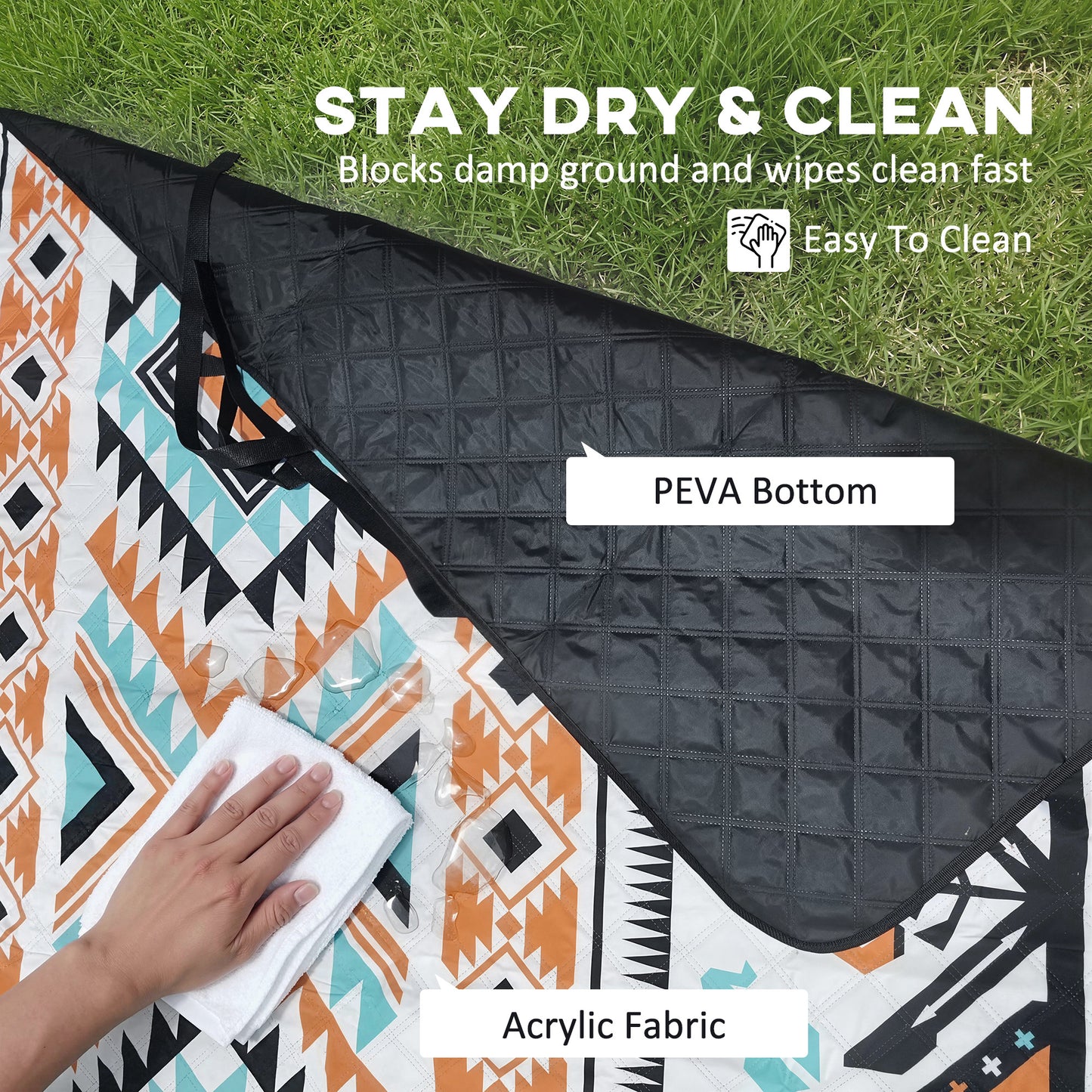 Picnic Blanket, 300x200CM Large Beach Blanket Outdoor Picnic Mat with Integrated Strap for Camping, Mix-Colour