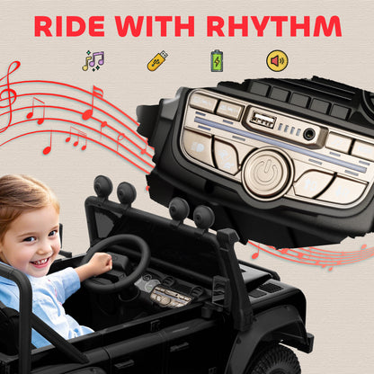 Kids Ride On Car with Remote Control, Music, Horn, 4 Spring Suspension Wheels, LED Lights for 3-5 Years Old, Black