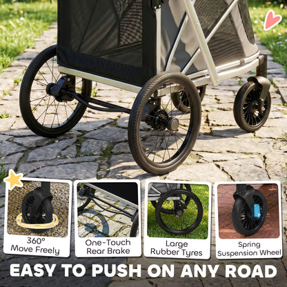 Dog Stroller, Easy Folding Pet Stroller for Small and Medium Dogs with Shock Absorption, Maximum Load 20 kg, Grey