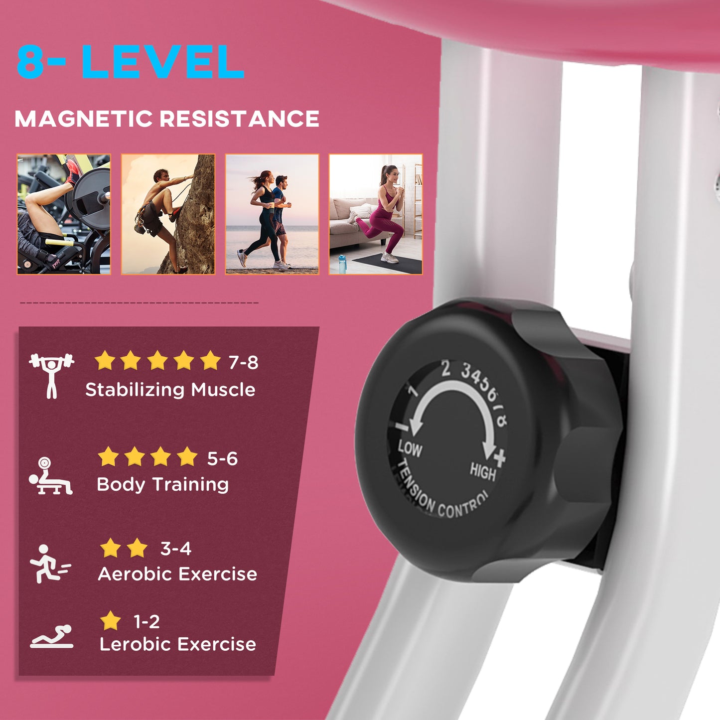 Folding Exercise Bike, Fitness Bicycle Indoor Trainer, 8-Level Magnetic Resistance Adjustable, with LCD Monitor