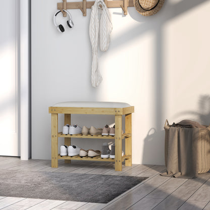 Bamboo Shoe Storage Bench, 3-Tier Shoe Bench with Seat Cushion, Shoe Rack for Entryway, Hallway, Living Room, Bedroom