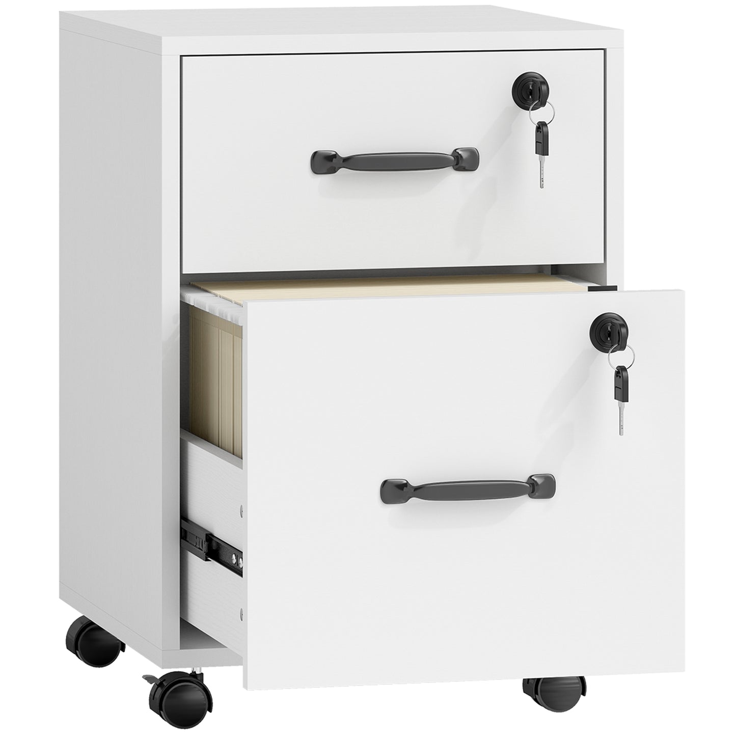 Rolling File Cabinet with 2 Drawers, Mobile Filing Cabinet with Hanging File Folder for Letter Sized Documents, White