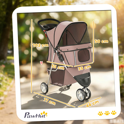Dog Stroller, 3 Wheels Foldable Pet Stroller with Adjustable Canopy, Storage Basket for Small Mini Breeds, Coffee