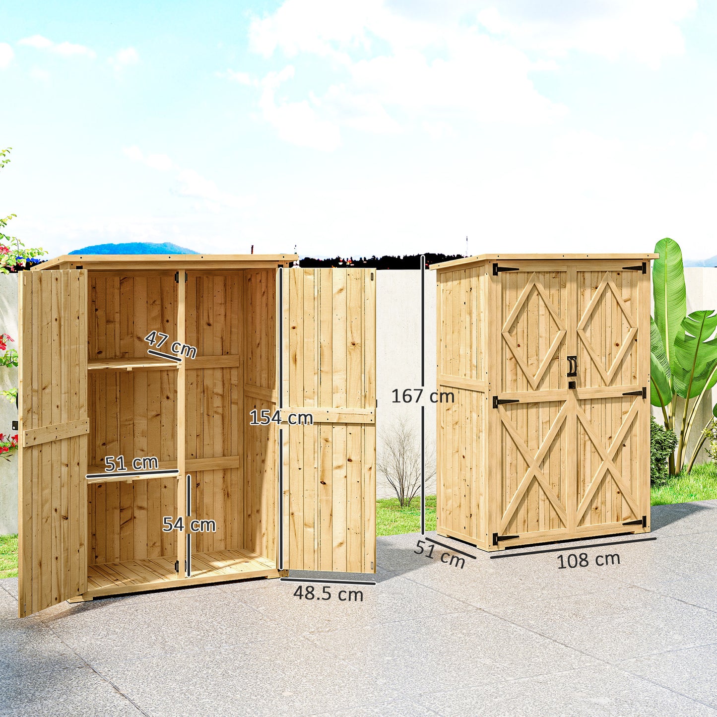 Wooden Garden Storage Shed, Tool Storage Cabinet with Asphalt Roof and 2 Shelves for Garden Tools, Equipment
