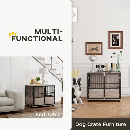 80cm Furniture Style Dog Crate Dog Cage End Table Indoor with 3 Doors Soft Washable Cushion, for Medium Sized Dogs