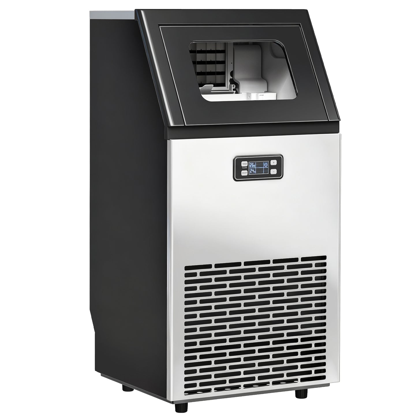 Commercial Ice Maker Machine, Freestanding Stainless Steel Ice Machine with Self-Cleaning, LCD Display