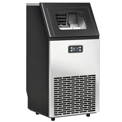 Commercial Ice Maker Machine, Freestanding Stainless Steel Ice Machine with Self-Cleaning, LCD Display