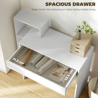 Desk with Storage, Computer Desk with 3 Open Shelves and Drawer, Workstation, Computer Table, White