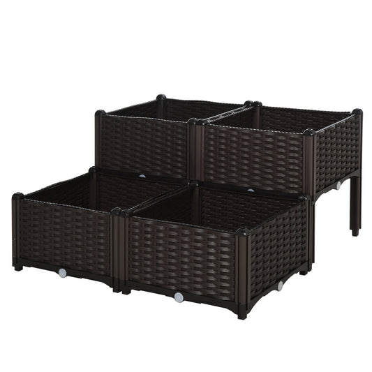 26L Garden Raised Bed Elevated Patio Flower Plant Planter Box PP Vegetables Planting Container, Brown