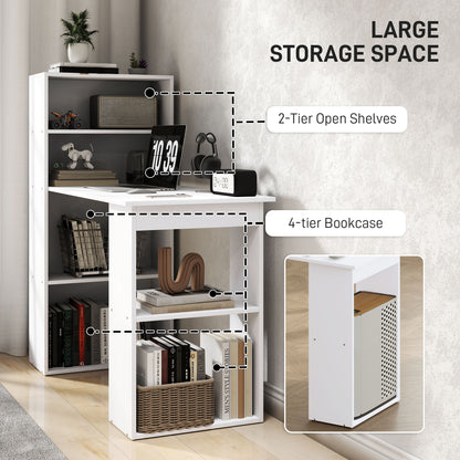120cm Computer Desk, Wooden PC Laptop Table with 6-Tier Storage Bookshelves, Home Office Working Study Desk