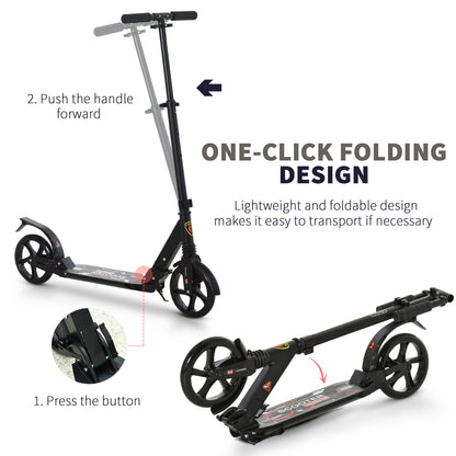 Folding Kick Scooter, Adjustable Ride On Scooter with 200mm Big Wheels and Double Shock Absorption