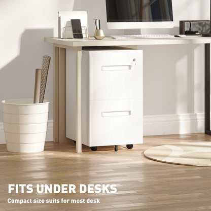 Metal Mobile File Cabinet with Wheels, Lockable 2 Drawer Filing Cabinet for A4, Legal, Letter