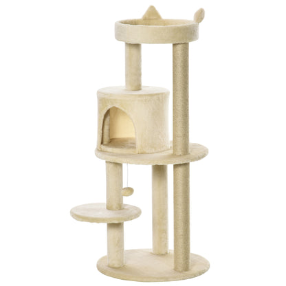 104 cm Cat Tree, Cat Condo Tree Tower, Cat Activity Centre with Scratching Posts, Plush Perches, Hanging Ball - Cream White