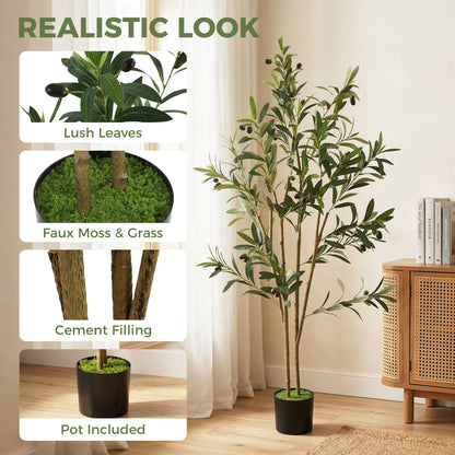 Decorative Artificial Plant, 120 cm Silk Olive Tree with 303 Leaves in Cement Pot, Fake Plant