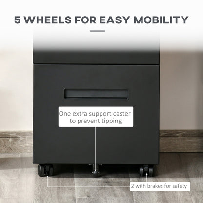 Metal Mobile File Cabinet with Wheels, Lockable 2 Drawer Filing Cabinet for A4, Legal, Letter