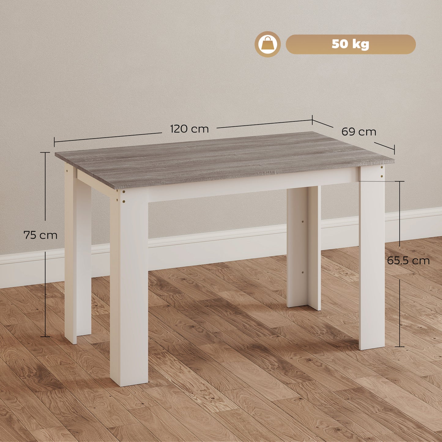 Dining Table for 4-6 People, Kitchen Table with Wood Effect for Dining Room, Grey