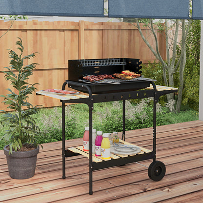 Charcoal Barbecue Grill with Adjustable Grill Height, Portable BBQ Trolley