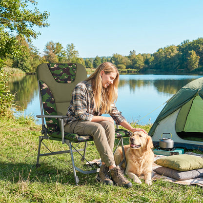 Camping Chair Padded Reclining Folding Chair with Wide Armrests for Adults Camouflage