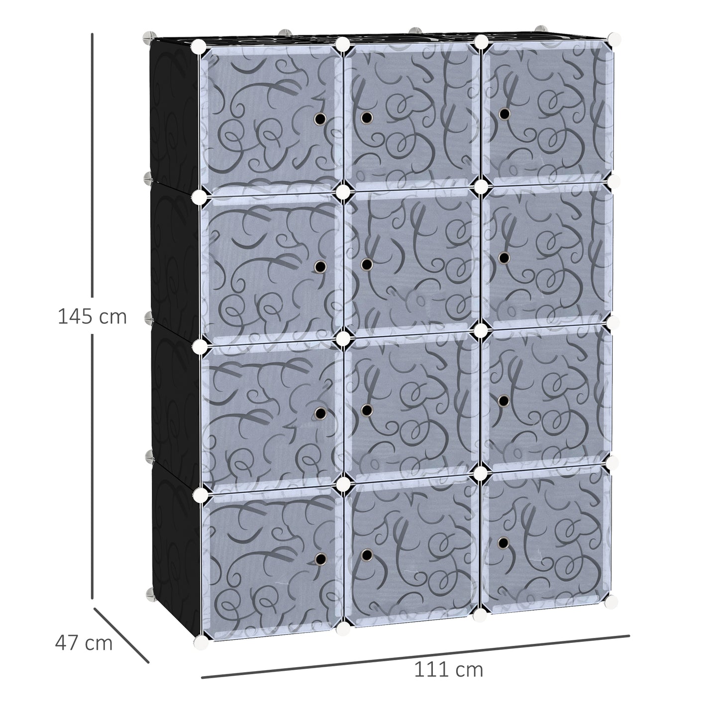 Portable Wardrobe for Bedroom, 12 Cube Closet with 2 Hanging Rails, Modular Storage Cabinet