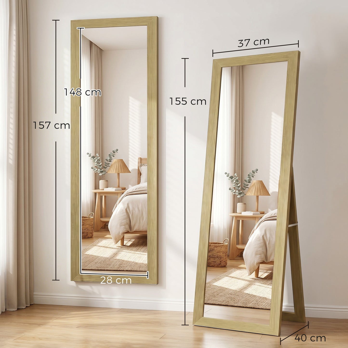 37 x 157 cm Full Length Mirror - Natural