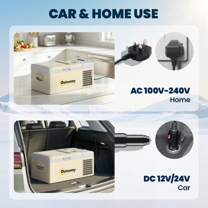 16L Portable Car Fridge, -20℃ to 10℃ Adjustable Temperature - Khaki/Grey