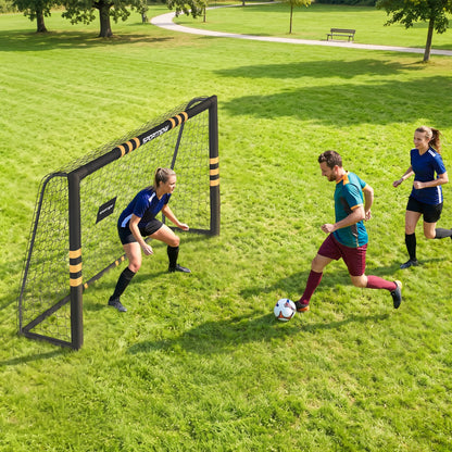 Football Goal, 8 x 5ft Portable Football Net with EPE Foam Padding, PVC Tube Covers Ground Stakes and Metal Frame