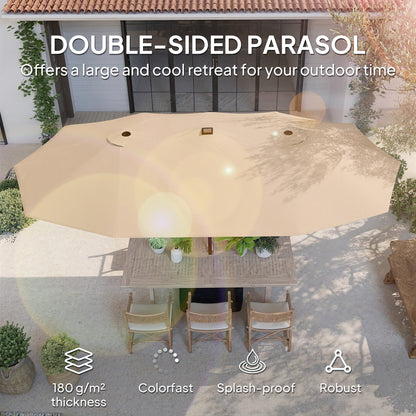Patio Umbrella Double-Sided Outdoor Umbrella with Solar Lights Base, Khaki