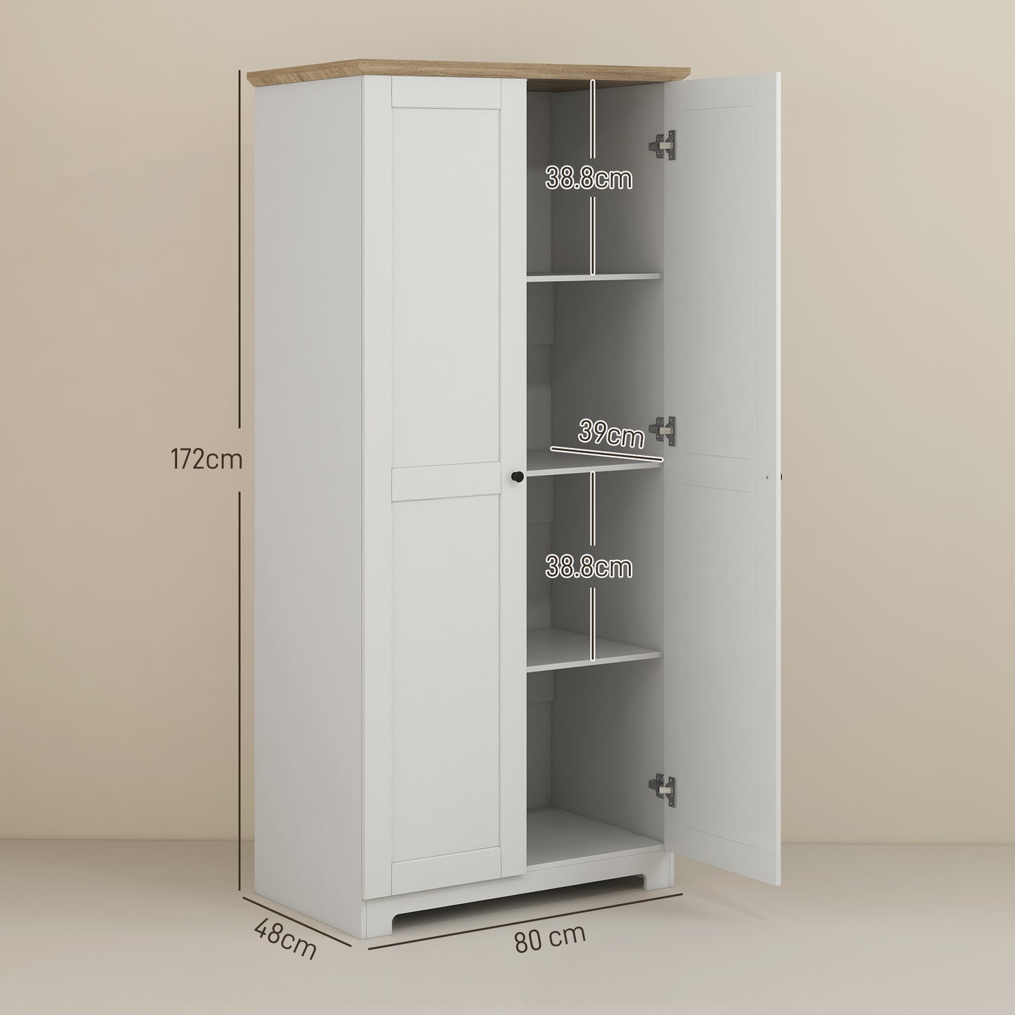 172cm Kitchen Cupboard, Freestanding Storage Cabinet with Doors and Shelves